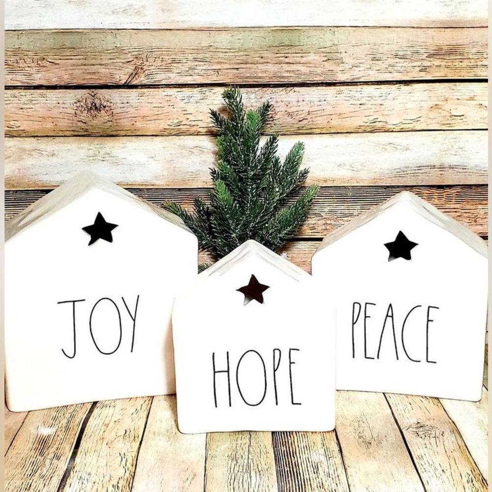 NEW Rae Dunn Christmas Hope, Peace & Joy Tea Light Candle House Star Luminary